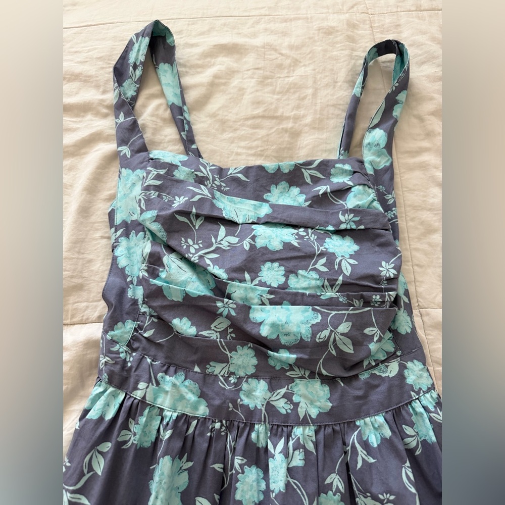 Women’s Floral A-Line Dress in Teal and Dark Gray - Picture 3 of 7